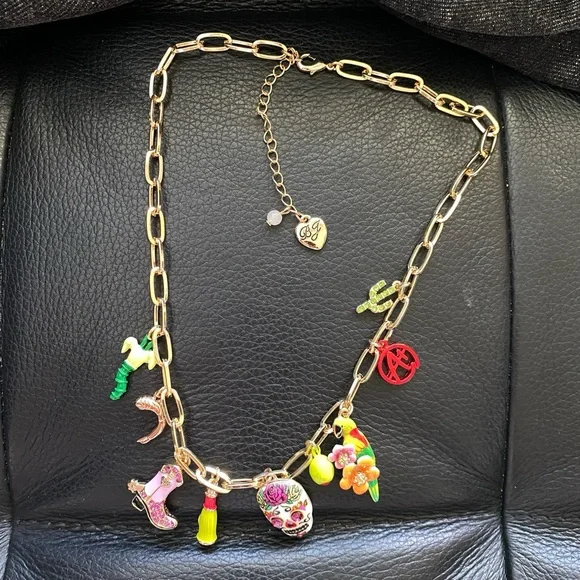 Betsey Johnson Gold and Red Necklace with Playful Charms NEW - Picture 6 of 6